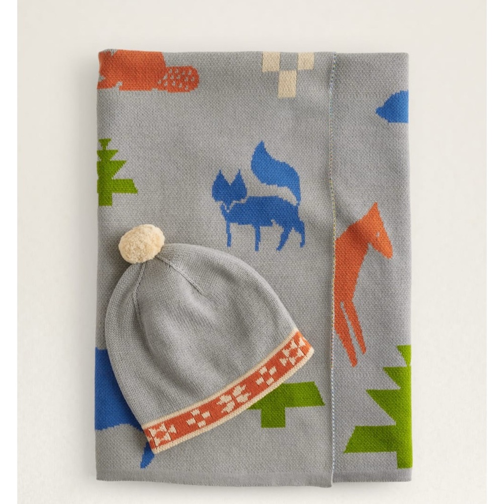 Pendleton Shared Path Knit Baby Blanket With Beanie Hat